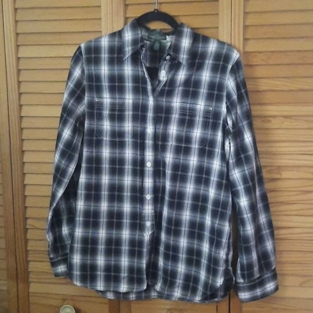 LRL Ralph Jeans Co. Ralph Lauren Plaid Adjustable Sleeve 100% Cotton Shirt SizeM